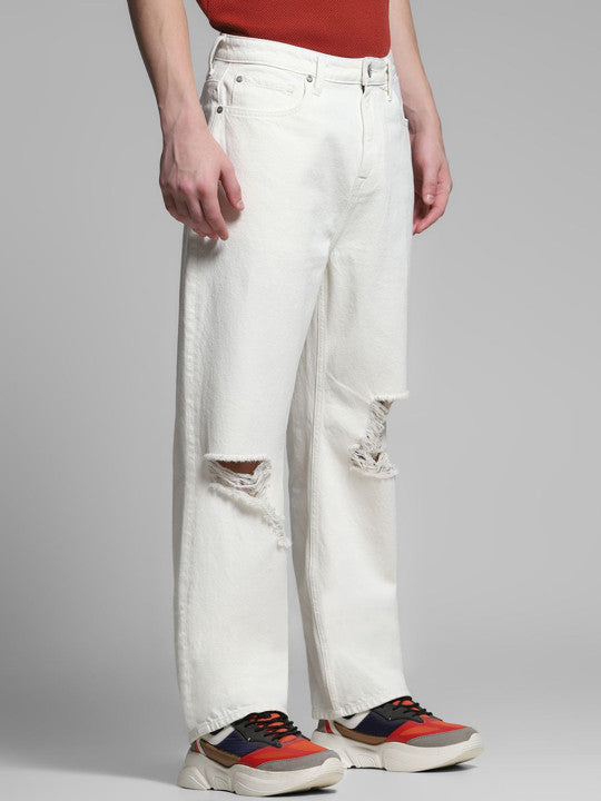 Men Wide Leg High-Rise Highly Distressed Jeans
