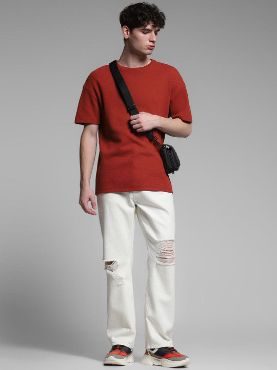 Men Wide Leg High-Rise Highly Distressed Jeans