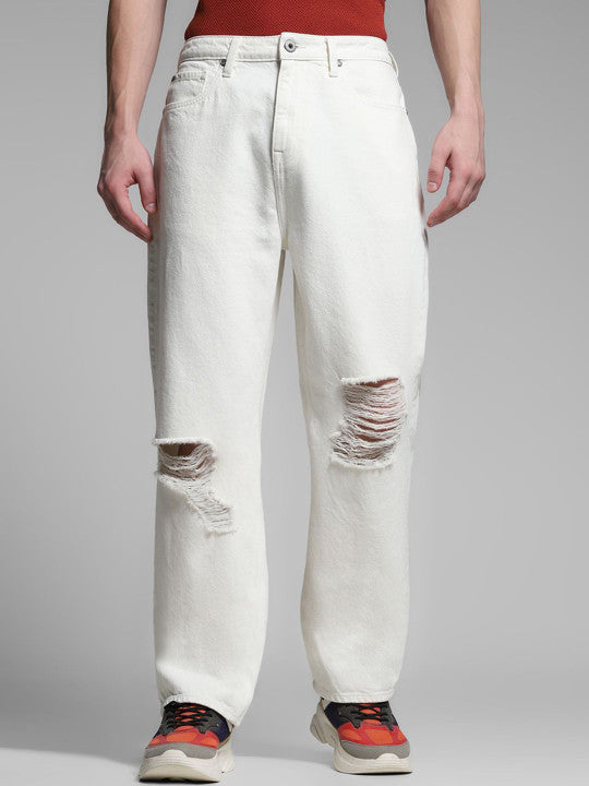 Men Wide Leg High-Rise Highly Distressed Jeans
