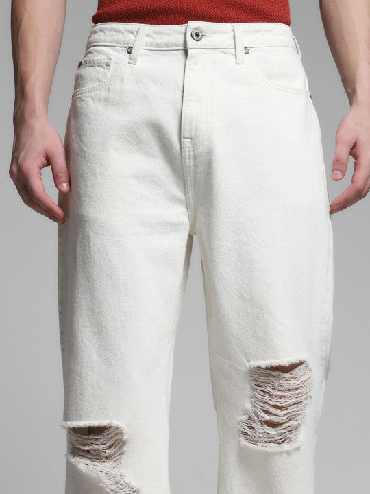 Men Wide Leg High-Rise Highly Distressed Jeans